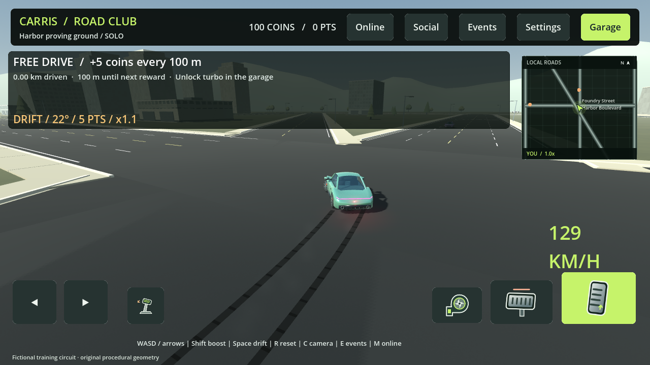 Actual game capture showing a handbrake drift, tyre marks, angle and points
